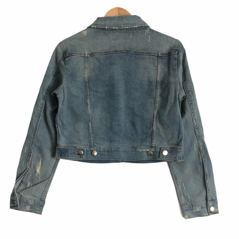SPRING SALE! NEW Textile Elizabeth and James Distressed Cropped Denim Jacket - Picture 5 of 5